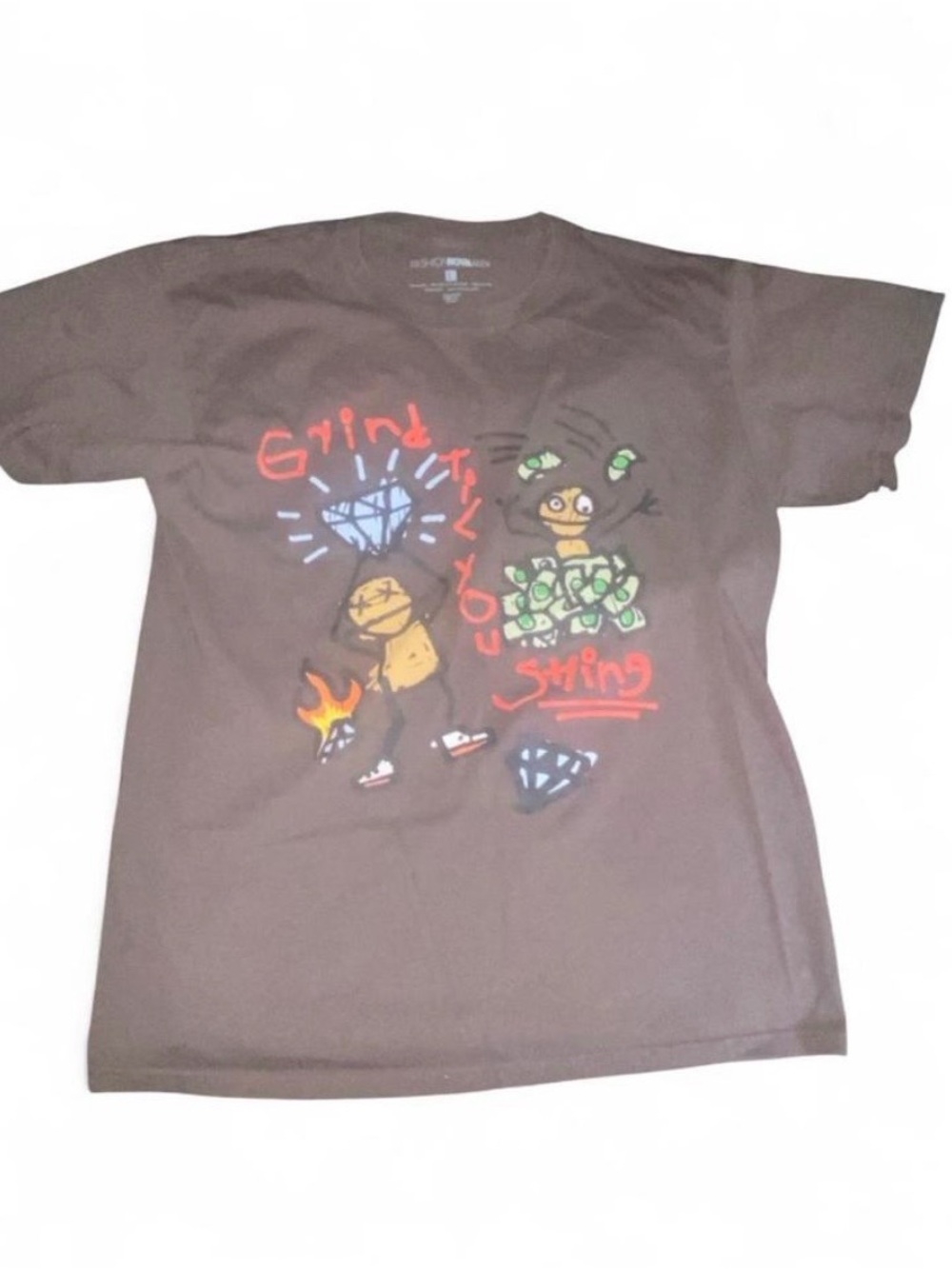 Fashion Nova Brown Graphic Tee with Colorful Cartoon Print